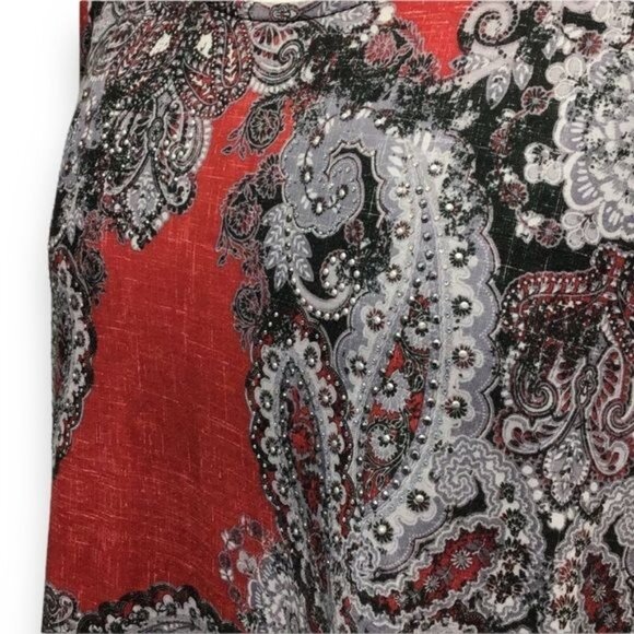 Catherine’s Women’s 3/4 Sleeve Scoop Neck Criss Cross Paisley Tunic, sz 0X - Picture 4 of 9